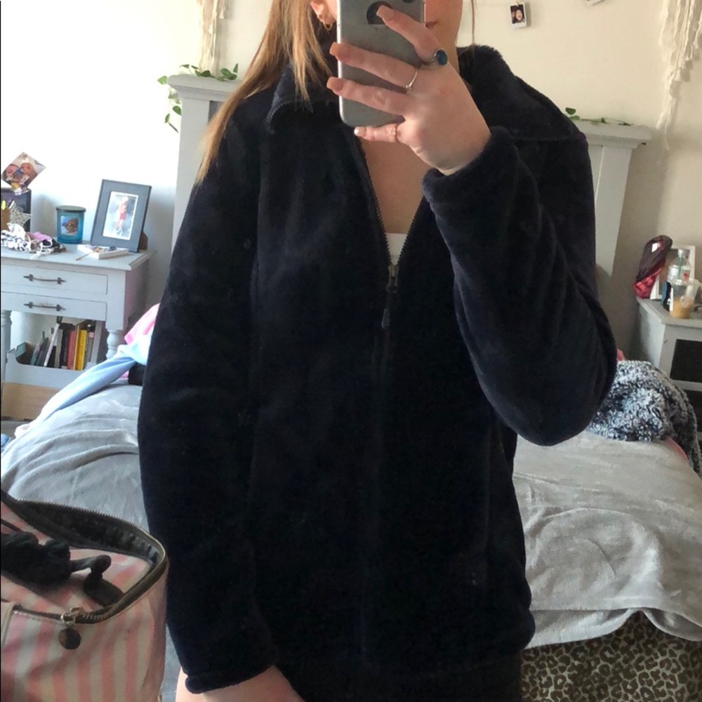 navy blue soft furry jacket